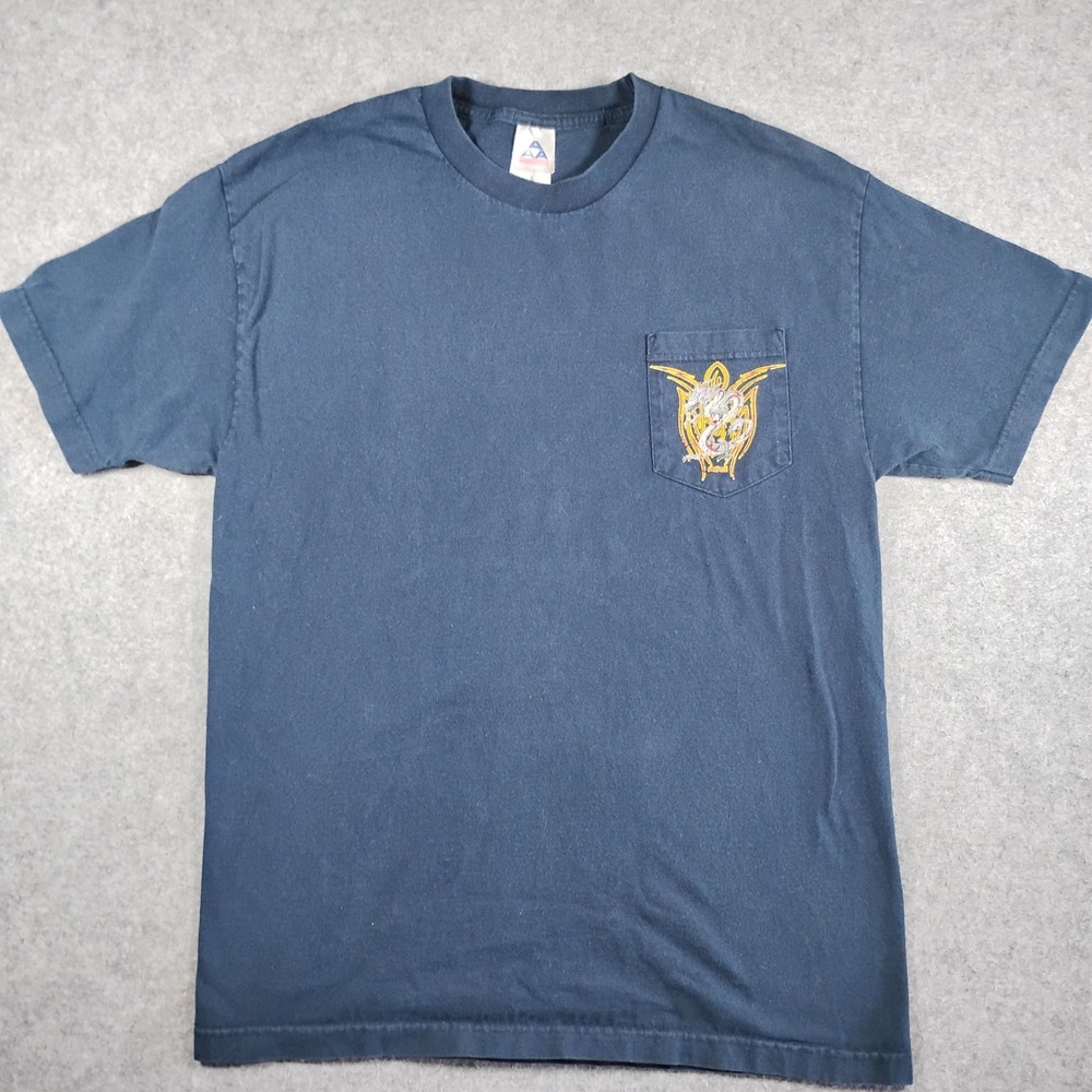 Vintage Hawaii Tribal Dragon Pocket T Shirt Mens Large Navy Short Sleeve